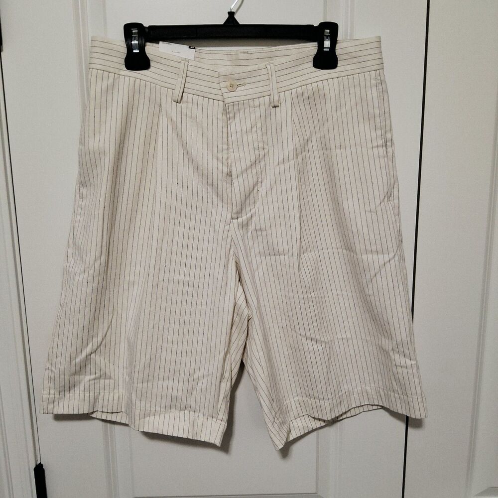 Zara Men's Pinstripe Relaxed Fit Creme Shorts Size 31 New w/ Tag